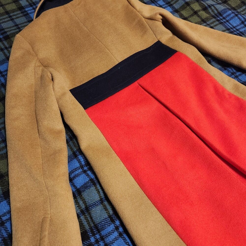 Boden Long Camel Coat with Red Panel Back - Picture 6 of 13
